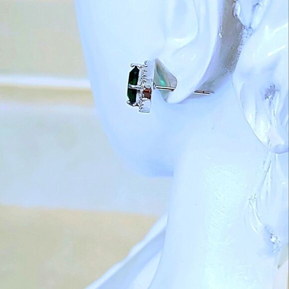 CHROME DIOPSIDE AND CZ EARRINGS RHODIUM PLATED - Picture 4 of 8